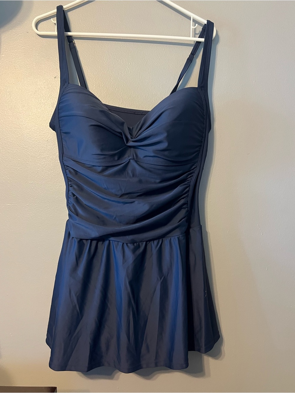 Liz Claiborne Navy Blue Ruched Tummy Control Swimdress Size 16